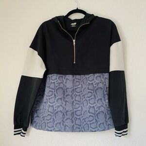 Avia‎ Windbreaker Pullover Hoodie Women S Black Colorblock Animal Snake Athletic